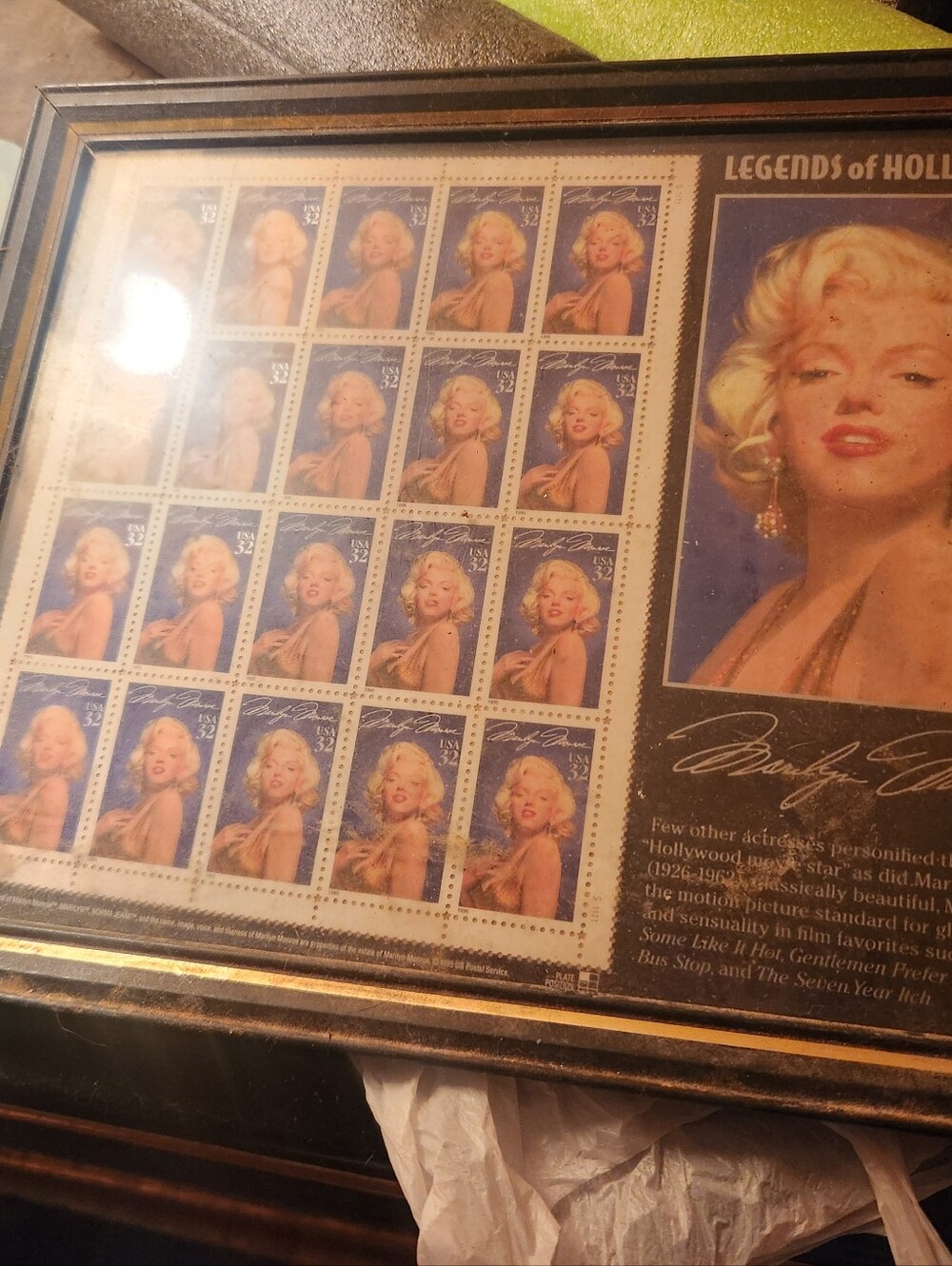 Marilyn Monroe Commemorative Stamp Sheet Framed